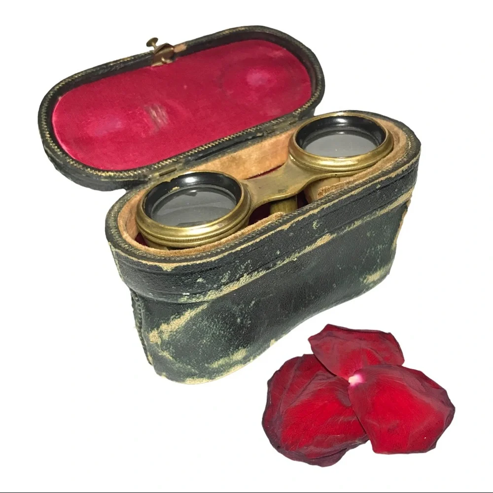 Vintage French Verdi Paris Mother Of Pearl Brass Opera Glasses Binoculars 1910s